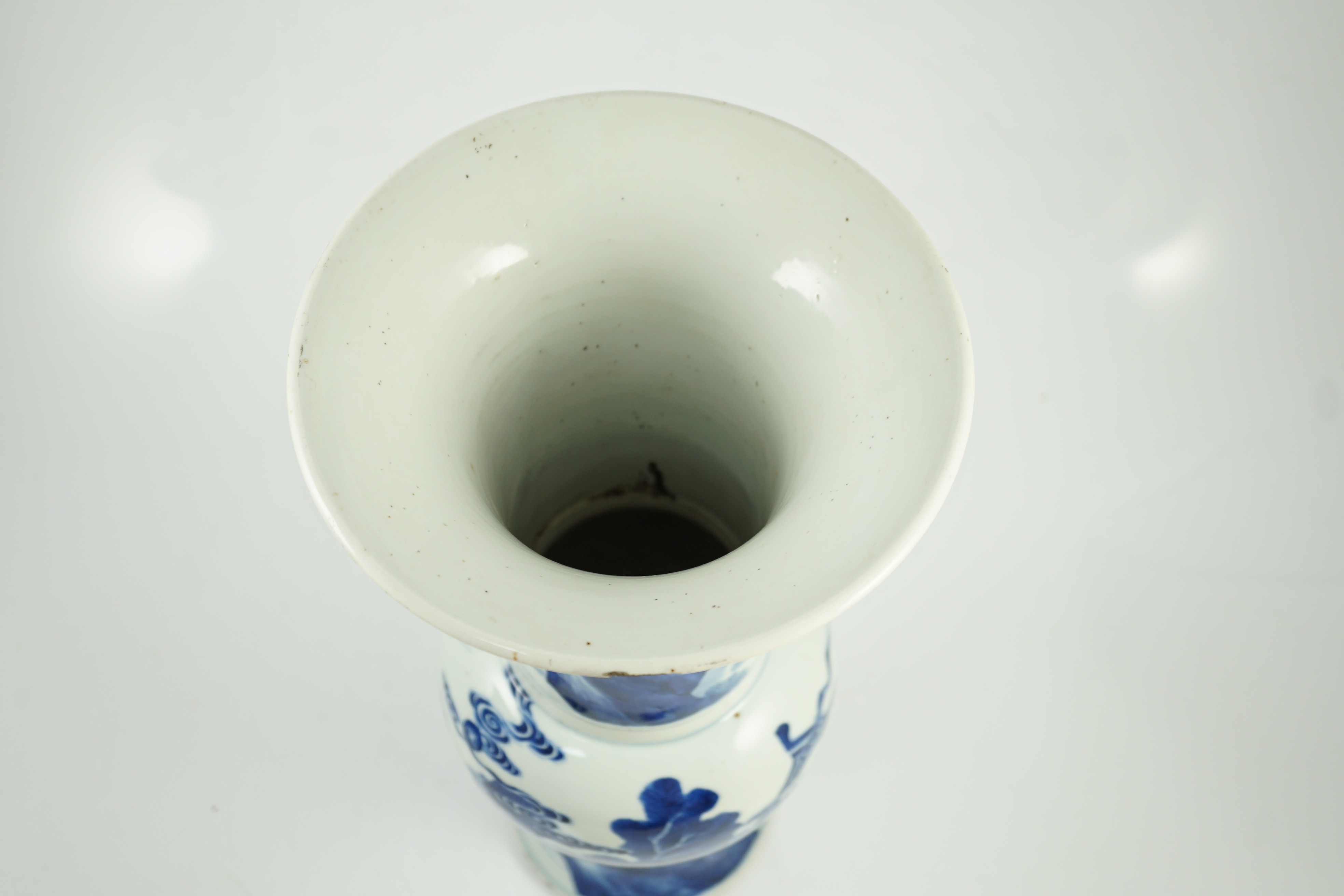 A Chinese blue and white ‘Daoist immortals’ yen-yen vase, Kangxi period, glaze losses to rim and edge of foot